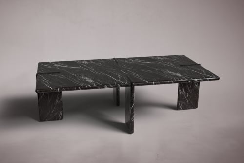 Luna Black Marble Rectangular Coffee Table | Tables by HamamDecor LLC