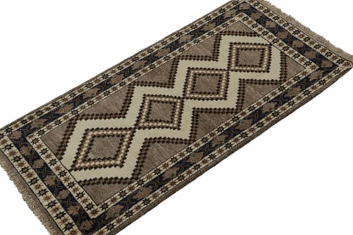 Vintage Gabbeh Tribal Runner in Gray with Beige-Brown | Rugs by Rug and Kilim