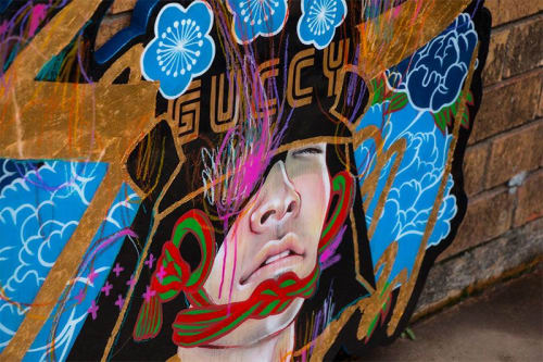 Japanese Samurai Gucci Fashion Artwork on Wood Panel | Paintings by JUURI