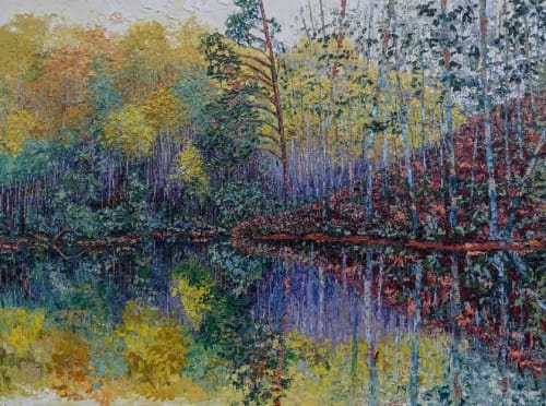 “Autumn’s Glow” Original textured Landscape Painting | Oil And Acrylic Painting in Paintings by Emily Newman Fine Art