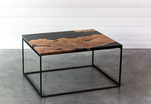 Maple Burl Live Edge Resin Coffee Table | Steel Base | Handmade | Modern Furniture | Tables by SAW Live Edge | SAW Live Edge Studio in Kimberley