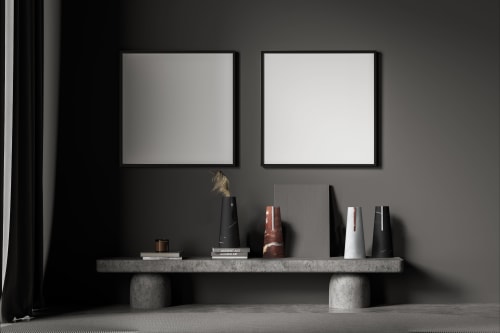 "Elara" Flower vase in Black Marquina marble and Travertine