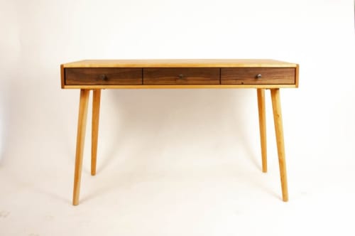 Mid-century Modern Cherry Wood Office Desk With Black Walnut | Tables by Curly Woods