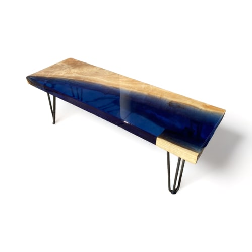 Resin + Shamel Ash Bench With Iron Hairpin Legs | Benches & Ottomans by Marsden Designs