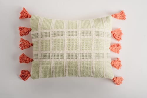 Tucan Toss Pillow Cover Mint & Sage Green with Tassels | Pillows by ZUAHAZA | Casa Jaguar Cartagena in Cartagena de Indias