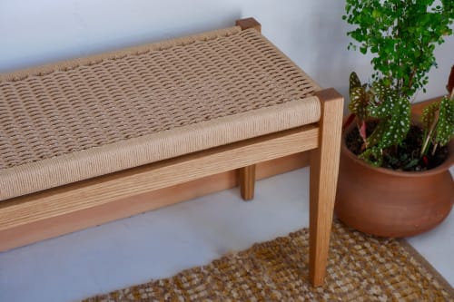 Handmade Danish Cord Bench - White Oak | Benches & Ottomans by Kellen Carr Studio