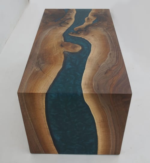 Double waterfall epoxy store river table