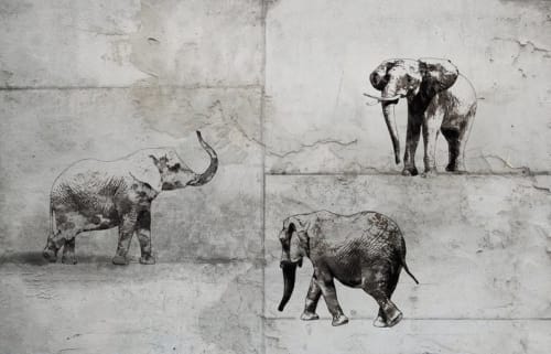 Rustic Elephants | Oil And Acrylic Painting in Paintings by Irena Orlov