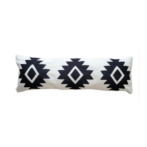 White Rima Handwoven Extra Long Lumbar Pillow | Pillows by Mumo Toronto Inc