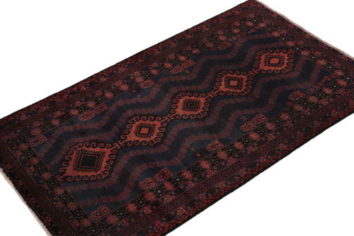 Rug & Kilim's Baluch Tribal Rug in Red, Blue & Brown Pattern | Rugs by Rug and Kilim