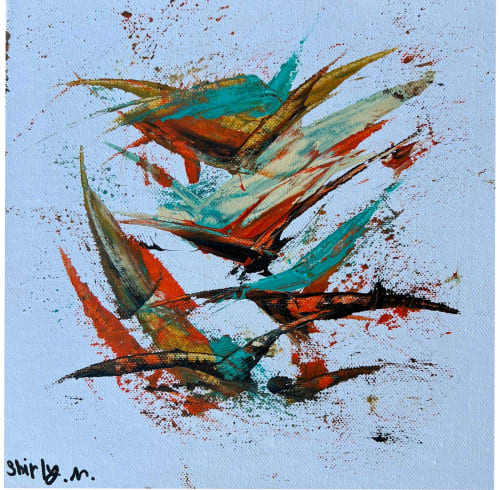 Pair of Birds | Oil And Acrylic Painting in Paintings by Shirly Maimom Art