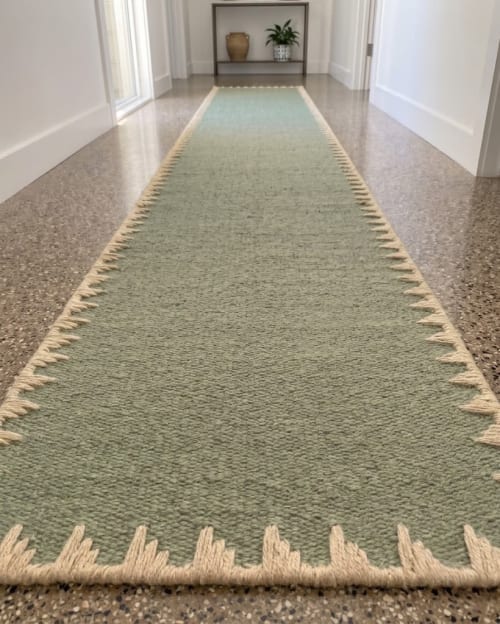 Handwoven Woolen Green Runner Rug | Rugs by Evergreen Carpets