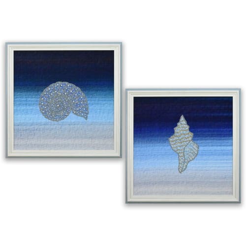 Handmade Luxury Artwork | Nautilus & Conch Shell | Embroidery in Wall Hangings by MagicSimSim