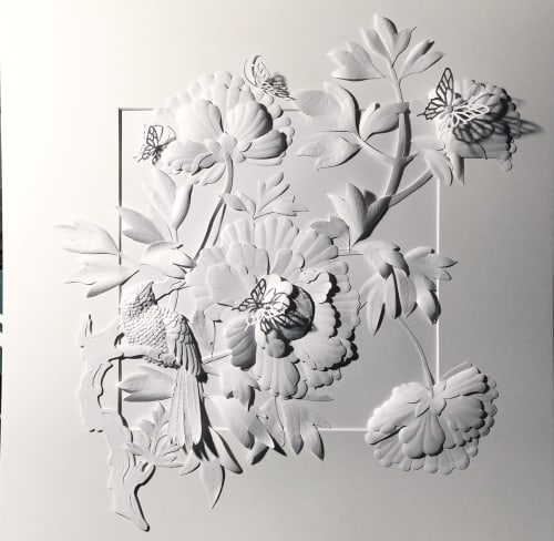 peonie e uccellino | Mixed Media by carlo urgese