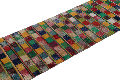 Vintage Mid-Century Geometric Green And Multi-Color Wool | Rugs by Rug and Kilim