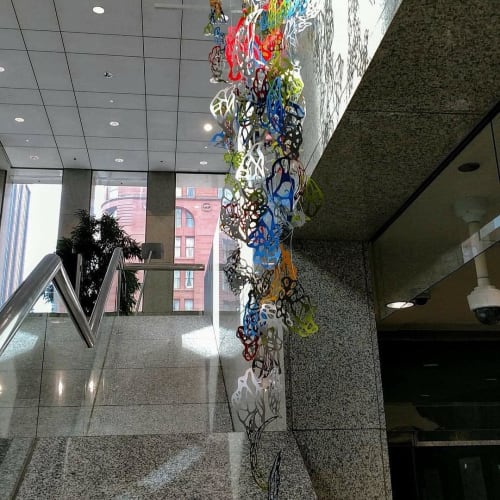 Reflected Light hanging sculpture | Sculptures by Jane Guthridge | Republic Plaza in Denver