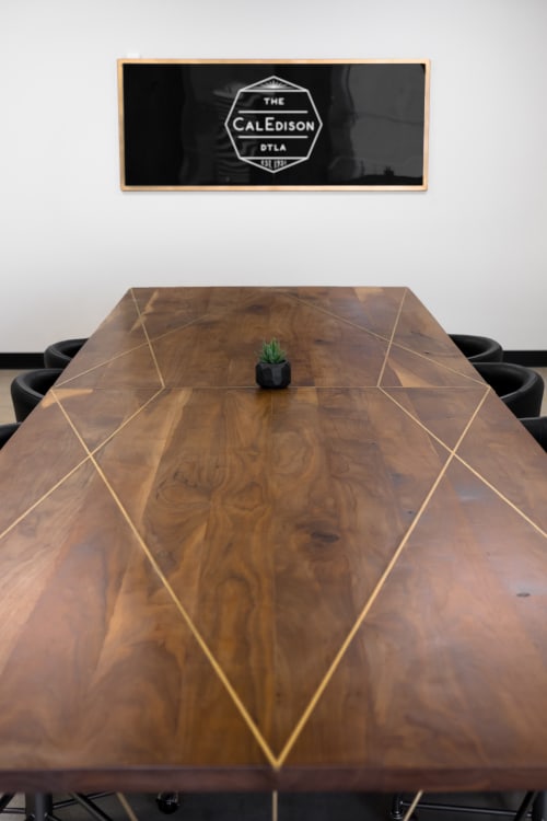 Brass and Wood Table | Tables by Base Collaborative | The CALEDISON DTLA in Los Angeles