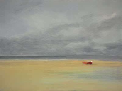 Anne Packard "Red Boat" | Oil And Acrylic Painting in Paintings by YJ Contemporary Fine Art