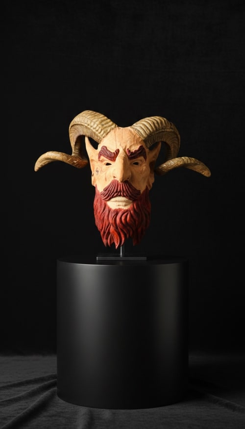 Quad-Horned Mythological Wood Sculpture | Decorative Objects by Holzkunst Samuel Meisinger