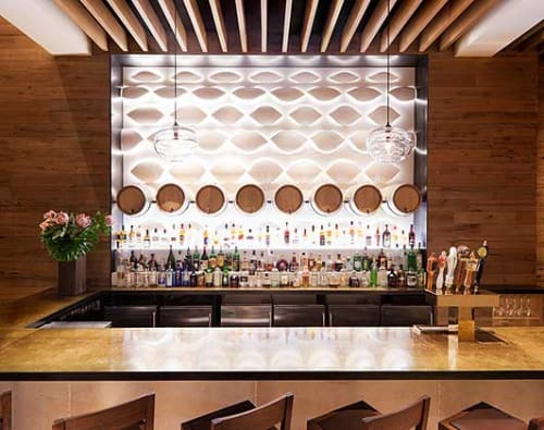Reclaimed Oak Wall Panel | Furniture by Jeff Soderbergh Custom Sustainable Furnishings | Tommy Bahama Restaurant, Bar & Store in New York