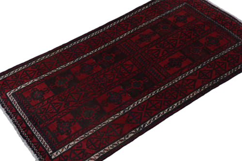 Rug & Kilim's Baluch Tribal Rug in Red & Navy Blue Geometric | Rugs by Rug and Kilim