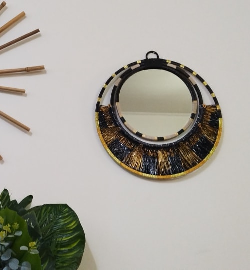 Rafie Mirror, Single Round Jute Mirror, Boho Mirror, Wall De | Decorative Objects by Magdyss Home Decor