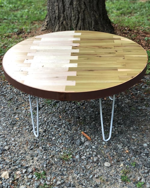 Zipper Pieced Wood Coffee Table on hairpin legs | Tables by Basemeant WRX
