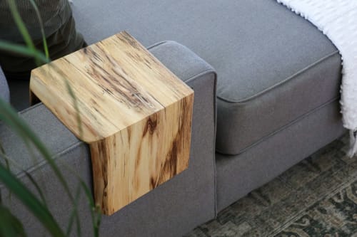 Spalted Hackberry Wood 7 1/8" couch armrest table | Tables by Hazel Oak Farms