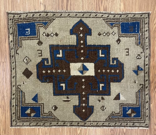 Hand-woven Turkish Rug Doormat| 1.11 x 1.7 | Small Rug in Rugs by Wool and Rug