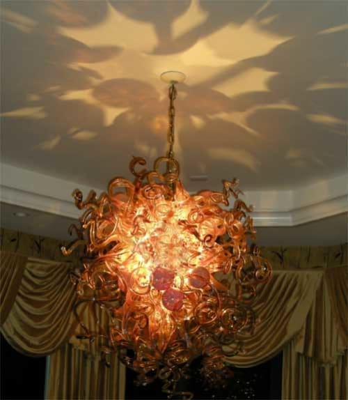 "Golden Moments" ~ Custom Blown Glass Chandelier | Chandeliers by White Elk's Visions in Glass - Marty White Elk Holmes