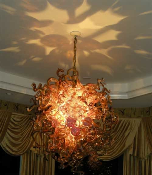 "Golden Moments" ~ Custom Blown Glass Chandelier | Chandeliers by White Elk's Visions in Glass - Glass Artisan, Marty White Elk Holmes & COO, Jo Pierce