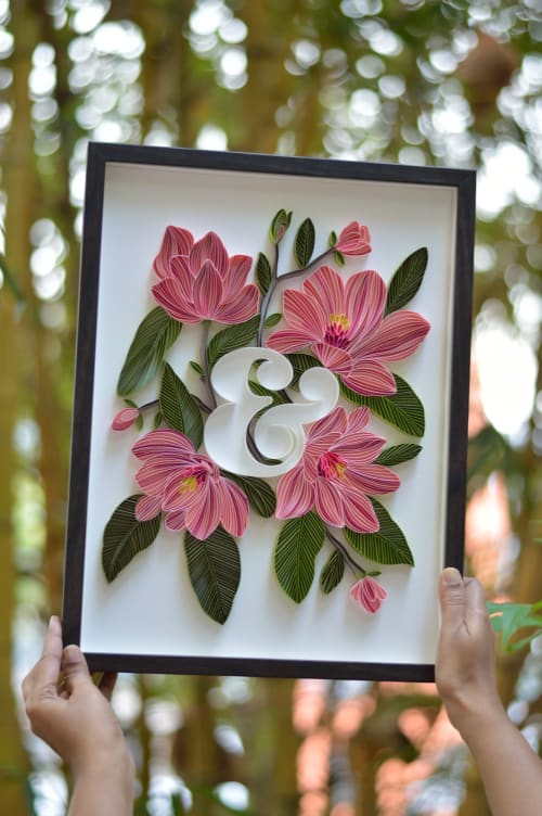 Magnolia floral with Ampersand | Wall Sculpture in Wall Hangings by Mira's Craft