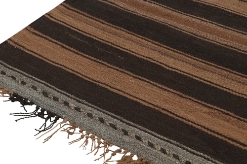 Vintage Persian Tribal Kilim in Brown and Gray Stripes | Area Rug in Rugs by Rug and Kilim