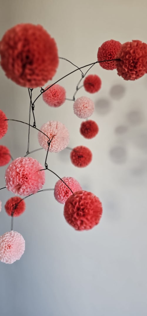 Kinetic Paper Mobile "PINK FLAME" | Sculptures by Paula Hartmann Design