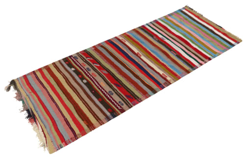 1950s Vintage Chaput Kilim in Rainbow Stripes, Geometric | Rugs by Rug and Kilim