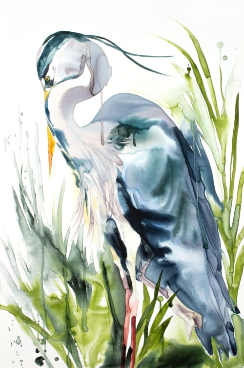 Heron No. 32 : Original Watercolor Painting on Canvas | Paintings by Elizabeth Becker
