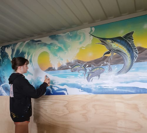 Fishing club mural | Murals by Manabell | Te Toro Hall in Pollok