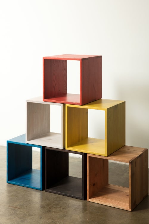 Rainbow City Cubes | Modular Modern Wood Cubes with Brass | Side Table in Tables by Alabama Sawyer