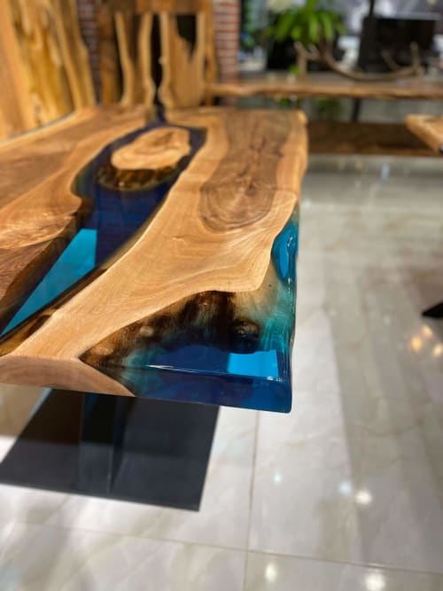Blue resin table, walnut resin dining table, | Tables by Gül Natural Furniture