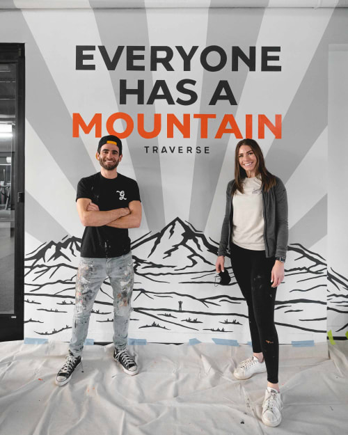 Everyone Has A Mountain Typographic Gym Mural | Murals by Vicarel Studios | Adam Vicarel | Traverse Fitness in Denver