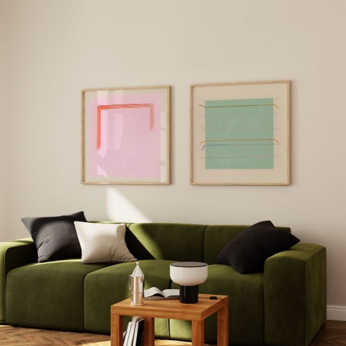 Abstract Art Print Pair: Sage Green and Magenta Pair | Prints by Emily Keating Snyder