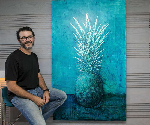 “Pineapple Blues” | Paintings by Eduardo Cabrer | Serafina Beach Hotel in San Juan