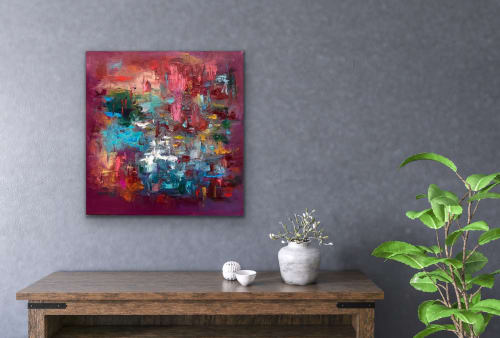 Muddled Berries Abstract by Red * Oil * 18” x 18” * | Paintings by Strokes by Red - Red (Linda Harrison)