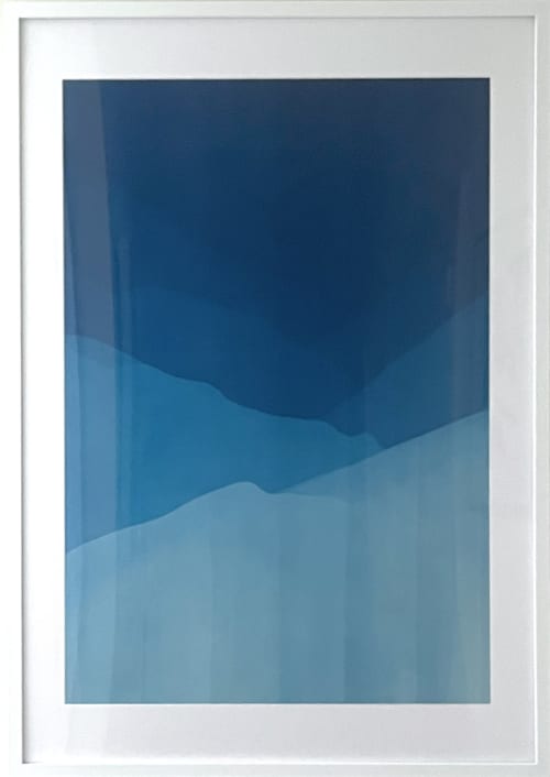 Deep Blue Sea (FRAMED 40 x 20" abstract cyanotype/monotype | Photography by Christine So