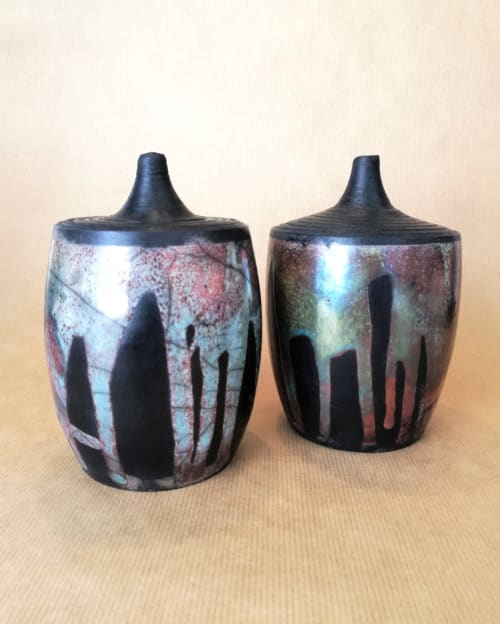 Raku vessels | Sculptures by Black Rose Ceramics
