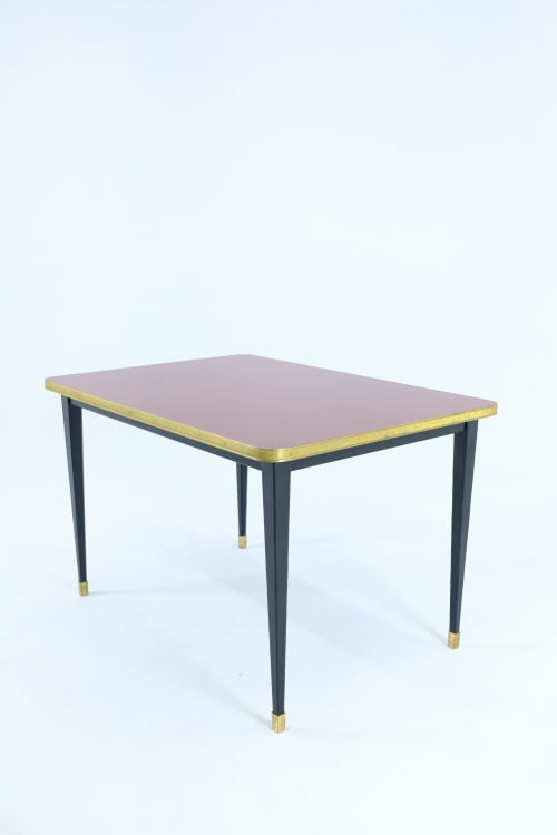 ¨Julieta¨ Table High Gloss Top Brass Tape Framed Conic Legs | Dining Table in Tables by Jover + Valls