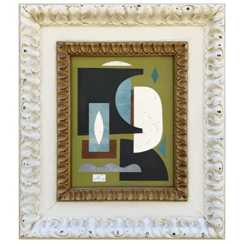 Mid-Century Modern Original Collage in Vintage Frame | Paintings by Suzanne Nicoll Studio