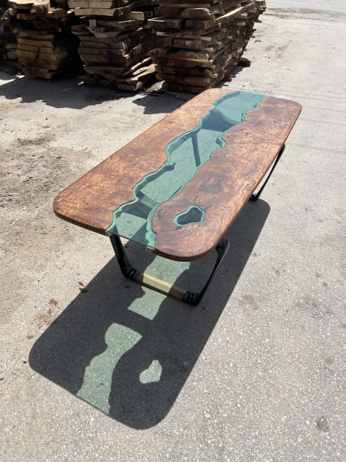River Glass Dining Table - Green River Table | Tables by Tinella Wood