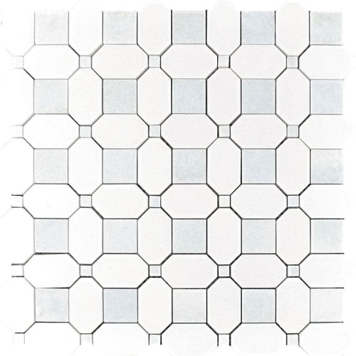 Thassos and Azul Cielo Marble Mosaic Tile | Tiles by Tile Club