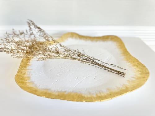 February White and Gold Paper Mache Wavy Table Top Tray | Decorative Tray in Decorative Objects by TM Olson Collection